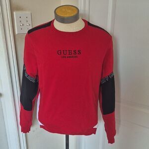 GUESS Men's Bold Red and Black Crewneck Sweater